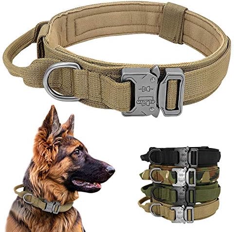 צווארון כלבים טקטי עם ידית צווארון צווארון כלבים צבאי צבאי עמיד, צווארון אימונים מתכוונן לכלבים