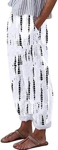 נשים רחב רגל פאלאצו מכנסיים עניבה לצבוע כותנה פשתן נמתח רופף מתאים קיץ חוף מכנסיים עם כיסים