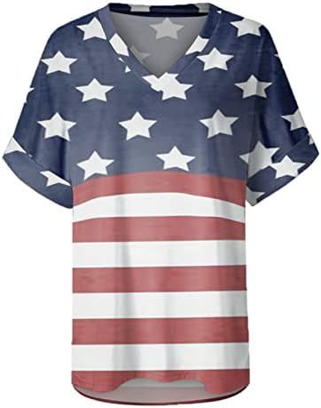4 ביולי טי חולצות לנשים קצר שרוול עם צווארון חולצות אמריקאי דגל פסים לקשור לצבוע פטריוטית חולצה טוניקת