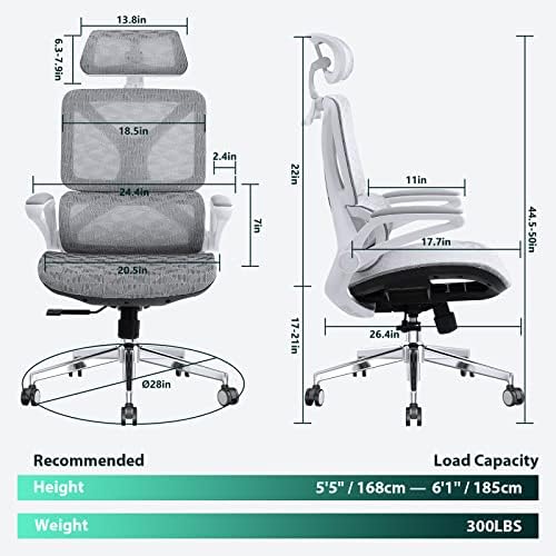 כיסא משרדי, כיסאות שולחן עם תמיכה לגב מותני ומשענת יד, כיסא מחשב ארגונומי עם מושב רשת נוח לעבודה במשרד הביתי, לבן