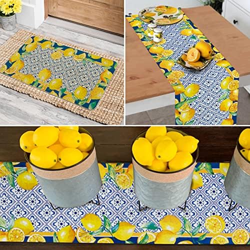 מי אביב אביב קיץ שולחן לימון רץ ציאן-כחול-כחול יוטה מלאכותי פירות לימון פירות חווה רצים שולחן רצים עיצוב