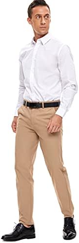 מכנסי שמלה לגברים משובצים ופשוטים מכנסי חאקי מתיחה בכושר דק ללא קמטים