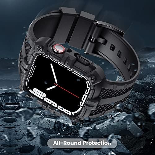 רצועת AIYOCK תואמת ל- Apple Watch 45 ממ 44 ממ 41 ממ 40 ממ 38 ממ עם מארז פגוש, רצועת פס מחוספסת אטומה