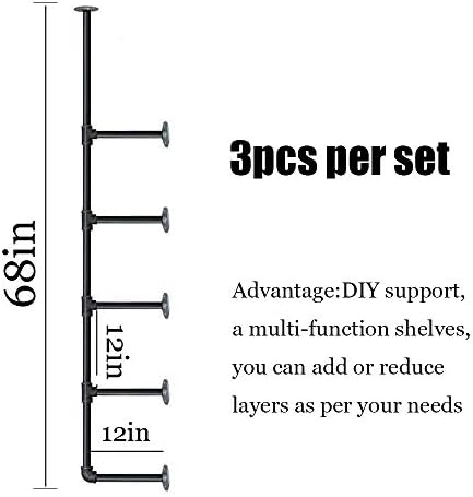 קלר שחור 5-שכבות מדפי צינורות תעשייה צנרת מדף ספרים קל להתקנה 68 אינץ '