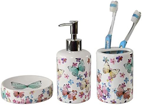 עיצוב פרפר אמבטיה ביתי עם מחזיק מברשת שיניים, תבשיל סבון ומתקן סבון