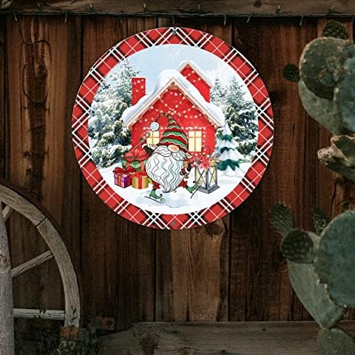 שלט קבלת פנים Decstic חג המולד עם גנום עגול שלט אלומיניום שלג בית שלג תאו שלט משובץ חג המולד