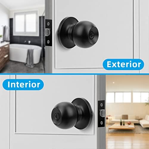 Rotesonne 8 חבילה מט כפתורי דלת פרטיות שחורים לחדר שינה, חדר אמבטיה ומעבר עם 8 פקקי דלתות, ידיות דלת ללא