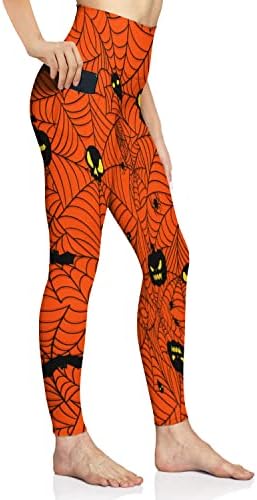 Skynora Halloween חותלות מותניים גבוהות לנשים בקרת בטן אימון ראש דלעת מפעיל מכנסי יוגה עם כיס