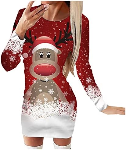 נשים של חג המולד ארוך שרוול מידי שמלת נדנדה קוקטייל מסיבת חג המולד אונליין שמלות עם חגורת תלבושות עבור