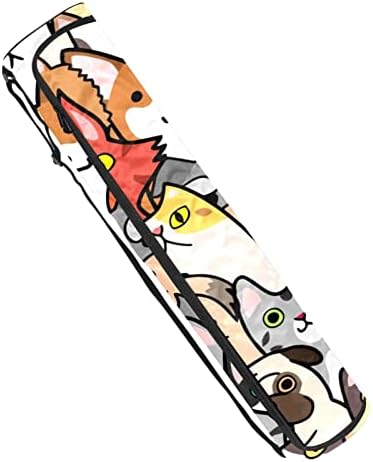 תיק מזרן יוגה של רטגדן, כלבים וחתולים צבעוניים פרצופים תרגיל מנשא מזרן יוגה עם רוכסן מלא תיק נשיאה