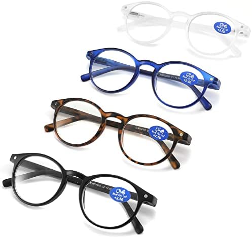 אייקלי קריאת משקפיים כחול אור חסימת - אביב צירים עגול משקפיים לגברים נשים,4 זוגות לערבב צבע אנטי