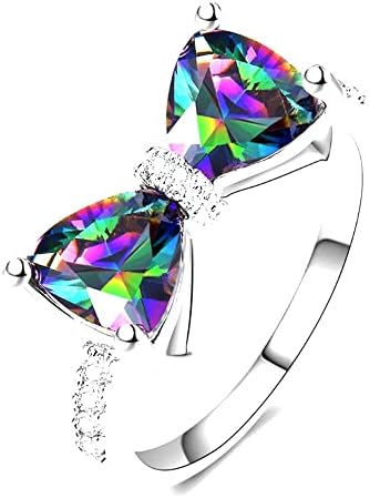 אופנה לב קשת עניבת מעוקב זירקוניה הבטחת טבעת קריסטל קשת כסף ציפוי חתונה אירוסין יום נישואים טבעת לנשים ילדה