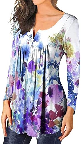 חולצת הנלי נשים שרוול ארוך פרח מזדמן חולצת טריקו אופנה סקסית מודפסת שרוול ארוך