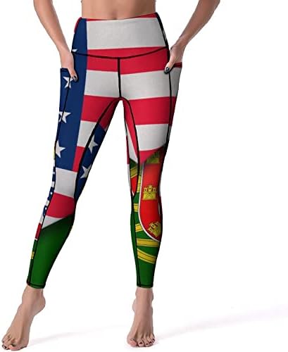 דגלים של ארצות הברית ופורטוגל יוגה מכנסיים עם כיסים לנשים גבוהה מותן אימון חותלות בטן שליטה