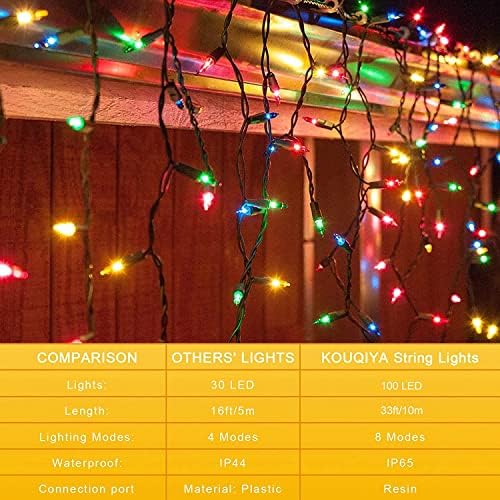 אורות מיתר המופעלים על סוללה של קוקיה, 33ft 100 LED 8 מצבים אורות חג מולד עם טיימר אורות מיני אטומים למים חיצוניים