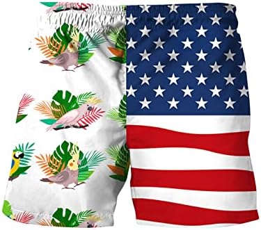 ארהב 4 ביולי מכנסיים גרפיים לגברים שרוך מותניים מותניים פטריוטיים דגל אמריקאי מודפס מכנסי חוף קיץ עם כיסים