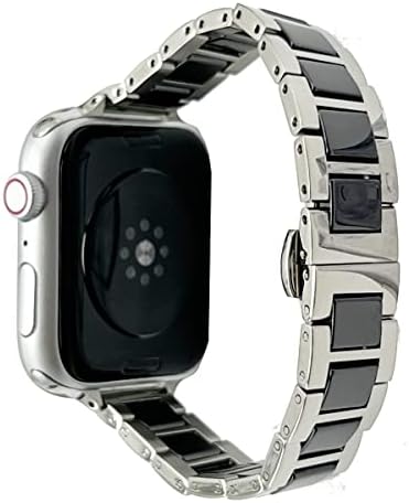רצועת קרמיקה דקה רזה להקה נירוסטה עבור Apple Watch 49 ממ 45 ממ 44 ממ 42 ממ שני טון נירוסטה רצועת