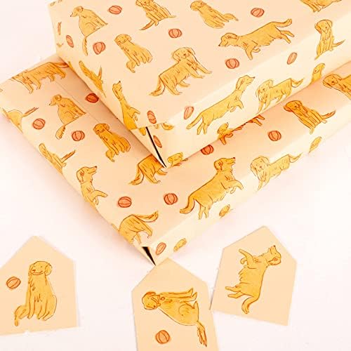 מרכזי 23-יום הולדת גלישת נייר - 6 מתנה לעטוף גיליונות-גולדן רטריבר כלבים - צהוב גלישת נייר לילדים גברים