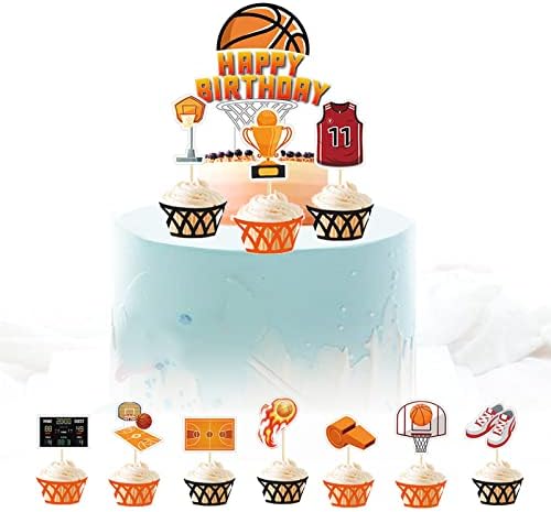 12 יחידות כדורסל עוגת טופר כדורסל מסיבת יום הולדת קישוטי עוגת קישוט ערכת ספורט עוגת כובע כדורסל מסיבת
