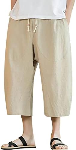 מכנסי פשתן לגברים, 2023 מכנסי קאפרי פשתן כותנה לגברים מכנסי הרמון רחבים שרוך מכנסי חוף יוגה מכנסיים רופפים
