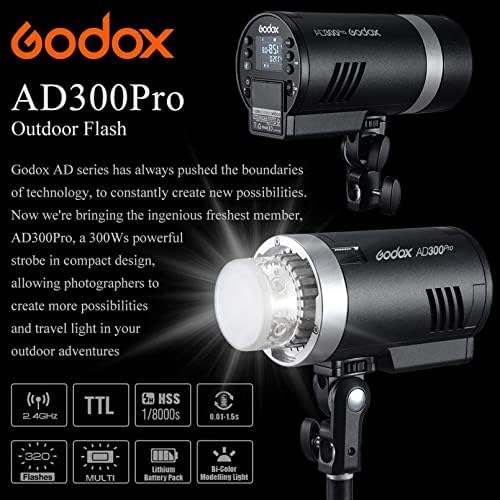 Godox AD300PRO AD300 Pro Strobe Flash, סטודיו/פלאש חיצוני עם 300WS 2.4G 1/8000S HSS Flash עם Godox Xproii-C TTL