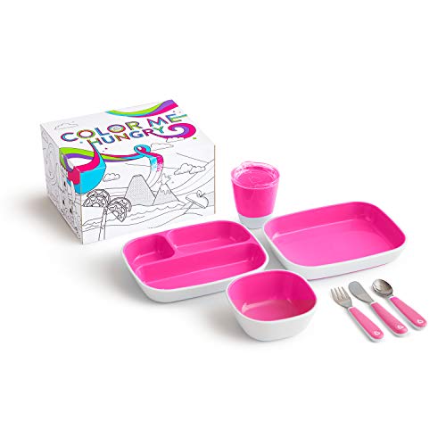 Munchkin® Color Me Hungry 7pc פעוטות סט ציוד אספקה, כולל צלחות, קערה, כוס פתוחה וכלים בקופסת