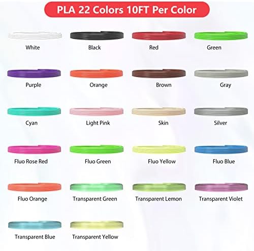3dgenius 22 צבעים תלת מימד נימה עט 1.75 ממ PLA, כל צבע 10 רגל, סך הכל 220 רגל 3D עט נימה מילוי מילוי עט דפוס 3D