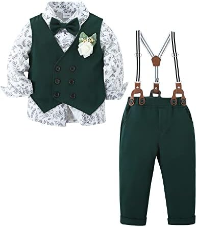 יאלט פעוט תינוק ילד בגדי חליפת אדון חתונה תלבושות, לבוש הרשמי חולצה + עניבת פרפר + אפוד + דש + ביריות מכנסיים