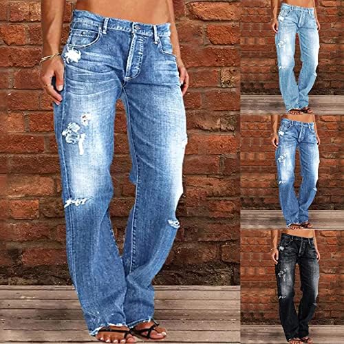 ז 'אן מכנסיים לנשים פעמון תחתון ישר רגל ג' ינס לנשים קרע מכפלת נמוך מותן ג ' ינס עבור חדש כיוון על