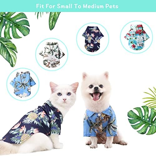 4 חתיכות חולצות קיץ מחמד חיות מחמד בסגנון הוואי כלב חולצות טריקו עץ קוקוס פרחוני חולצת גור מודפס