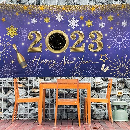 2023 באנר תפאורה לשנה טובה 78 x 43 אינץ 'בגודל גדול גודל שנה טובה באנר כרזות רקע סגול באנרים לשנה החדשה של