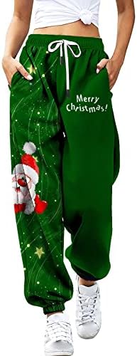 מכנסי טרנינג לחג המולד מכנסיים דפסים חמודים מכנסיים רחבים מכנסיים מזדמנים מותניים מכנסיים אתלטים מכנסיים