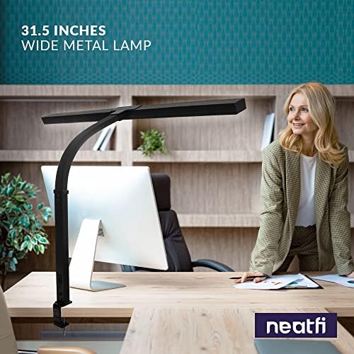 מנורת שולחן Flex של Neatfi עם מהדק, ניתן לעמעום, 3,000 לומן 30 וולט אור צג, אור 3000K-6500K טמפרטורת צבע מתואמת,