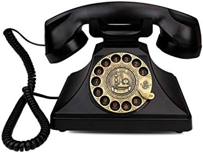 Walnuta חיוג רוטרי טלפון רטרו רטרו טלפונים קוויים מיושנים עם פעמון מתכת קלאסי, טלפון מלחץ עם רמקול