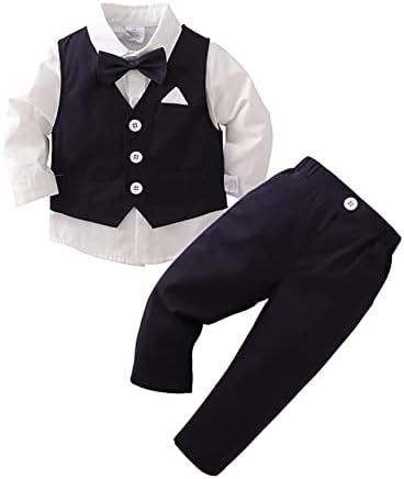 פעוטות ילדים בנים תינוקות סתיו תלבושות חורפיות חולצה שרוול ארוך עם קשת + מעיל מוזה + מכנסיים ארוכים