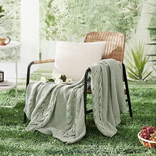 כבל ירוק של Wrensonge סריגה שמיכה, 50x60 דפוס עלים עיצוב חלול-אאוט סרוג שמיכה לספה, מיטה, ספה, כיסא נעים