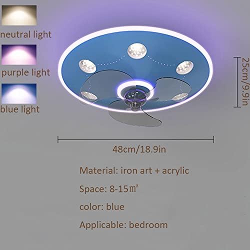 חדר CCTUNG חדר ילדים עבם סומק מאווררי תקרה עם אורות כחולים עגול 3 צבע לעמעום 6 מהירויות רוח, מאווררי