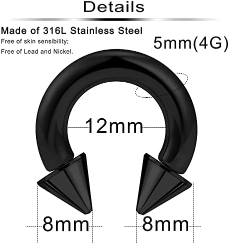 פנימי הליכי ספייק עגול משקולות פרסה שחור גדול מחץ טבעת אוזן מודד עגילי 2 גרם 4 גרם 6 גרם 8 גרם 12