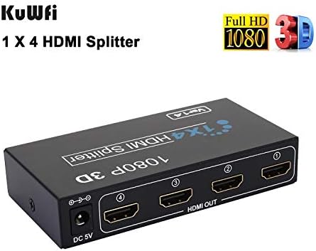 מפצל 1x4 HDMI, VSVABEFV HDMI Splitter 1 ב -4 Out Outio Video Video Box Box תומך בתלת מימד ו- 4K,
