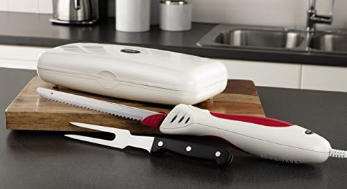 אוסטר פסטק2800 להדגיש סכין חשמלי במקרה עם מקרה אחסון ומזלג, אדום
