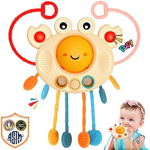Vrbort Montessori צעצועים חושיים לתינוקות, חוט משיכת סיליקון לפעוטות 18 חודשים+, 1-3 צעצועי טיול ובקיעת
