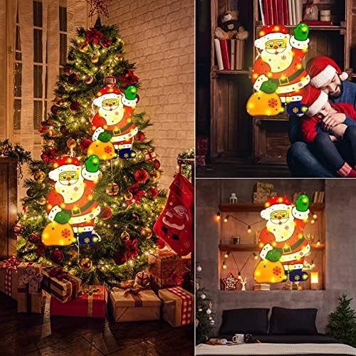 חג המולד קישוטי חלון תליית אורות קישוט, הוביל חג המולד עץ קישוט אורות, סנטה קלאוס צללית קישוט,