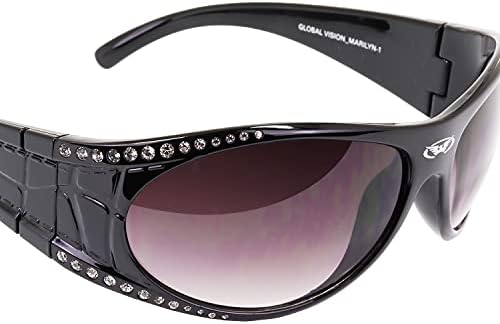 חזון עולמי מרילין 1 אופנוע אופנה עוטף משקפי שמש לנשים בלינג אבני חן בלינג 2 זוגות מסגרת שחורה וסגולה עם עדשת עשן