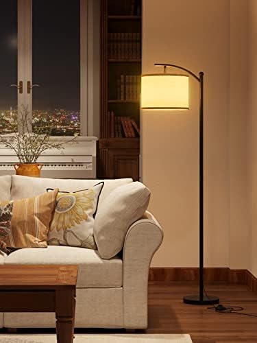 אדלון מנורת רצפה לסלון עם 3 טמפרטורות צבע הוביל הנורה, מודרני עומד מנורת רצפה תעשייתית מנורת עם פשתן בז ' אהיל,
