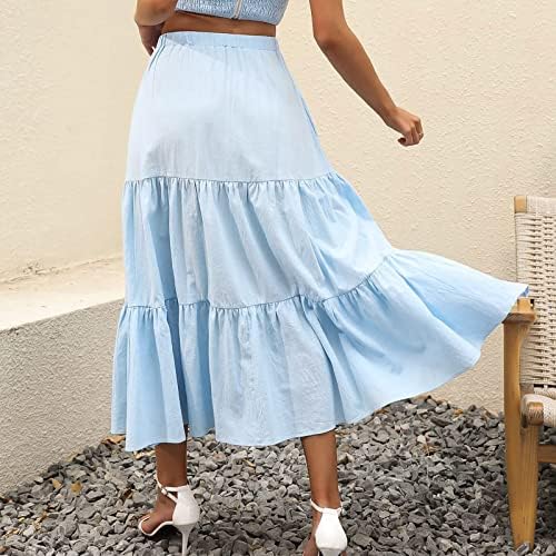 זורם קפלים מקסי מידי חצאיות לנשים מקרית קיץ בוהו מקסי חצאית מוצק צבע גבוהה מותן נדנדה שכבות אונליין
