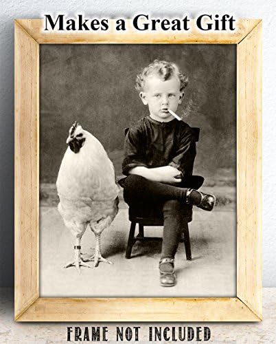 מוזר מוזר מוזר תפאורה ילד וינטג 'עם פוסטר עוף ענק מוזר-11 על 14 הדפס וינטג' לא ממוסגר-מוזרויות מושלמות,
