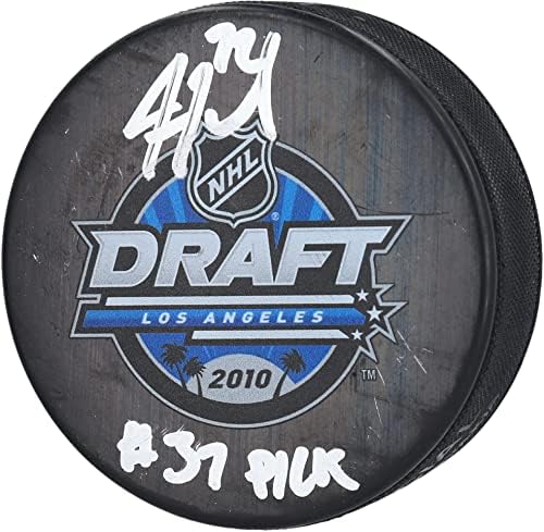 ג'סטין פוק סנט לואיס בלוז חתימה חתימה של לוגו לוגו של NHL 2010 עם כתובת 37 Pick - Pucks NHL עם חתימה