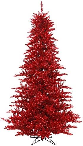 Vickerman 4.5 'טינסל אדום אדום עץ חג המולד מלאכותי, לא מואר - עץ חג המולד אדום פו - עיצוב בית מקורה