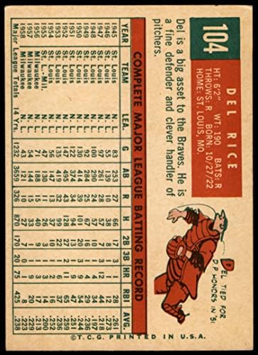 1959 Topps 104 Del Rice Milwaukee Braves VG/Ex Braves