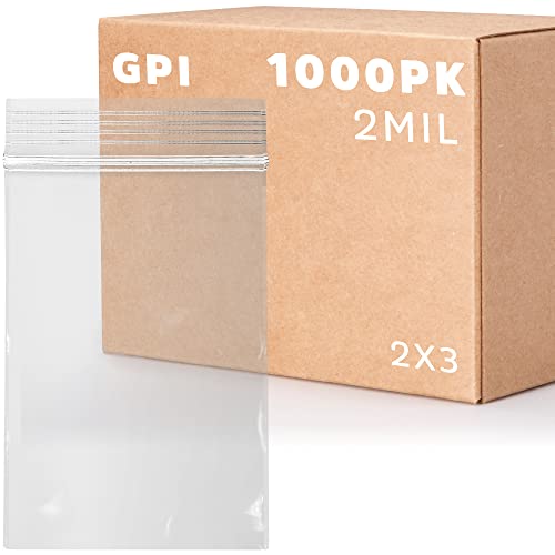 GPI - 1000 ספירה, 2 x 3 שקיות רוכסן ברורות פלסטיק ברורות, בתפזורת 2 מיל, שקיות פולי חזקות ועמידות עם מנעול